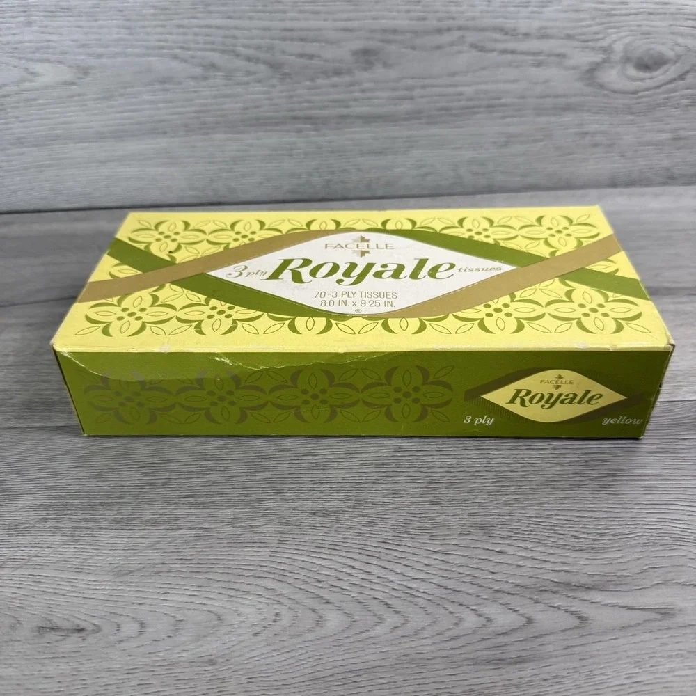Vintage Facelle Royale Yellow 3 Ply Facial Tissues Box 70 Count 1969 Canada